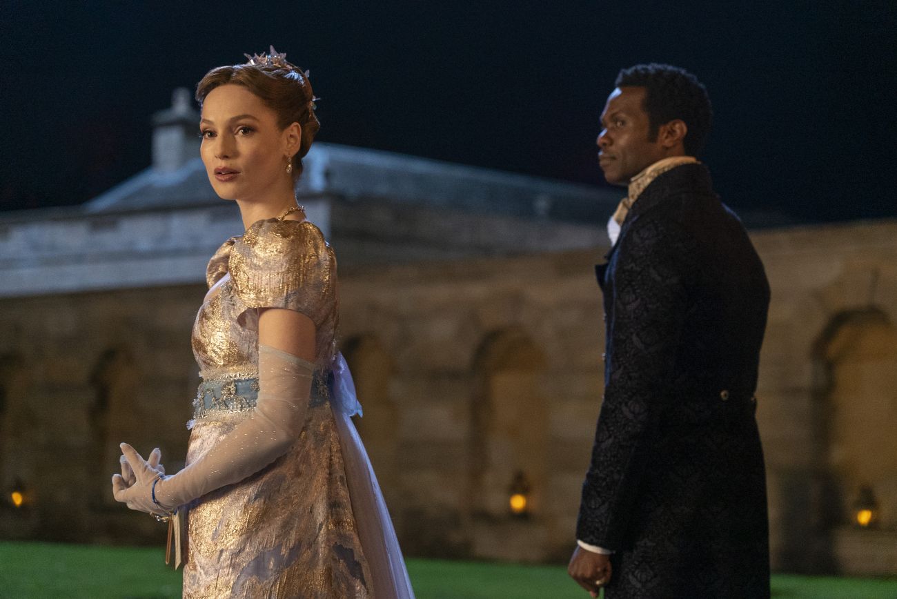 Bridgerton. (L to R) Hannah Dodd as Francesca Bridgerton, Victor Alli as John Stirling in episode 303 of Bridgerton. Cr. Liam DanielNetflix © 2024