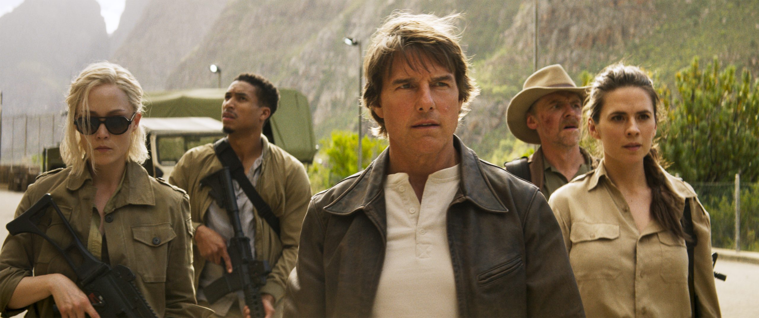 Tom Cruise plays Ethan Hunt, Pom Klementieff plays Paris, Greg Tarzan Davis plays Degas, Simon Pegg plays Benji Dunn and Hayley Atwell plays Grace in Mission: Impossible - The Final Reckoning from Paramount Pictures and Skydance.
