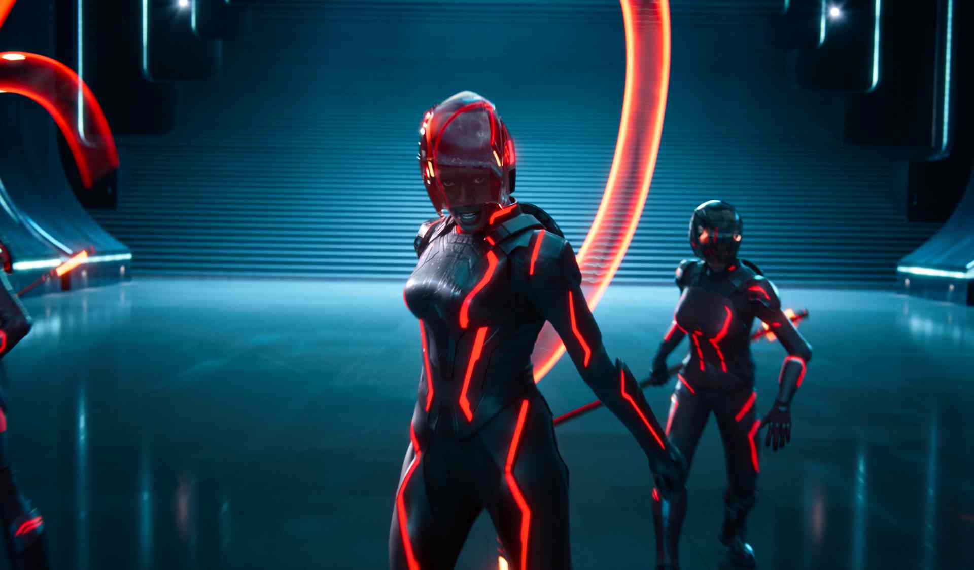 Jodie Turner-Smith as Athena in Disney's Live Action TRON: ARES. Photo by Leah Gallo. © 2025 Disney Enterprises, Inc. All Rights Reserved