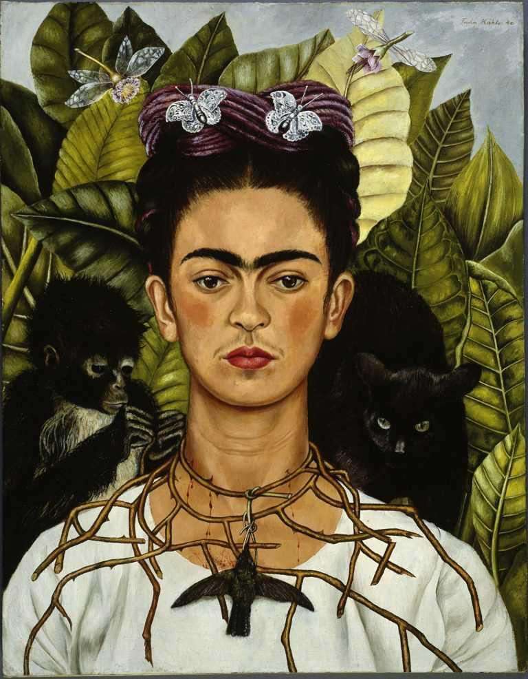 Frida Kahlo, Self Portrait with Thorn Necklace and Humming bird, 1940, Photo © Bridgeman Images